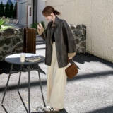 高级感两面穿立领皮衣外套女2025秋季新款巴恩风复古时尚宽松大衣，女装皮衣，菡迪欧娜