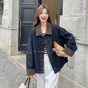 减龄复古撞色拼接牛仔短款外套女2025秋季休闲风百搭日常穿搭外套图片