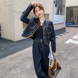 甜美减龄蓝色牛仔上衣套装女春秋2025新款又a又飒显瘦韩系两件套，女装套装/套裙，菡迪欧娜