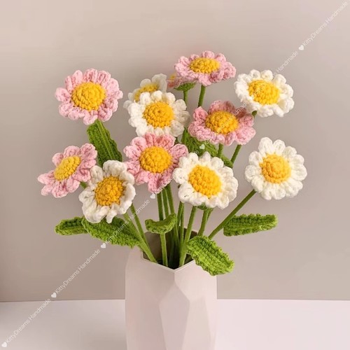 圣诞新年教师节纯手工毛线钩织小雏菊成品仿真花永生花插花瓶