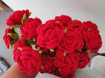 年宵花新年教师节成品手工编织钩织牡丹玫瑰花永生花教师节手织花