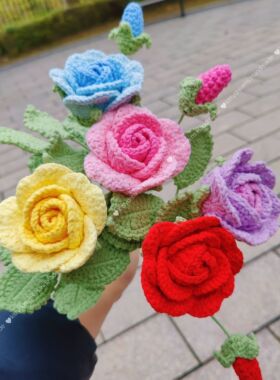 母亲节毕业教师节成品手工编织毛线蔷薇花玫瑰花束仿真花生日礼物