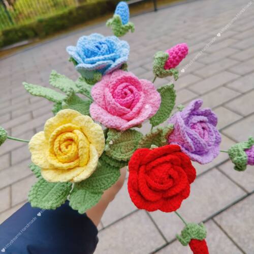 毕业教师节成品手工编织毛线蔷薇花玫瑰花束仿真花生日礼物情人节