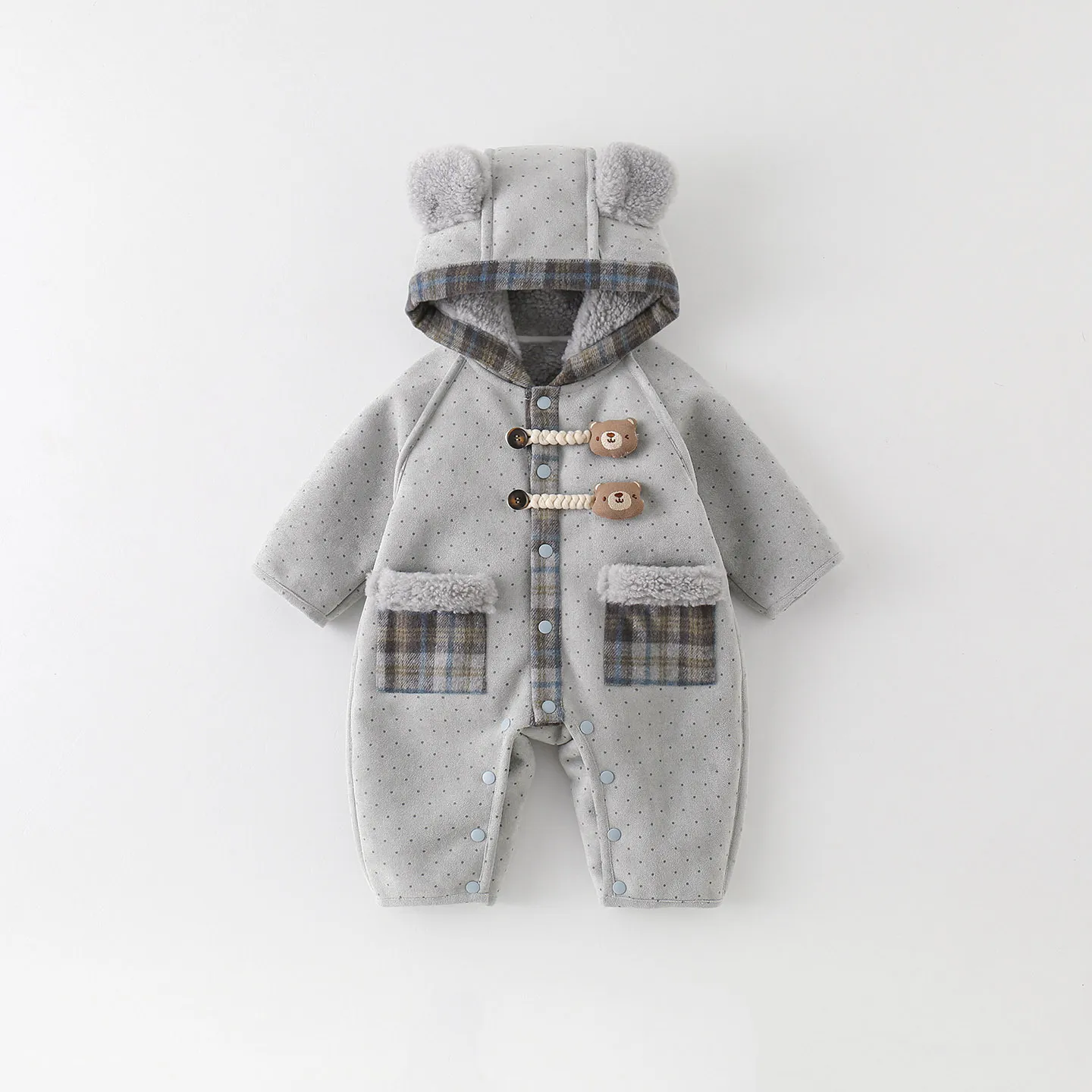 冬装男女宝宝夹棉连体衣保暖加绒加厚外出服婴儿外套冬季衣服爬服