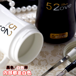 创意陶瓷情侣粉色对杯咖啡马克杯女喝水水杯带盖勺杯子大容量定制