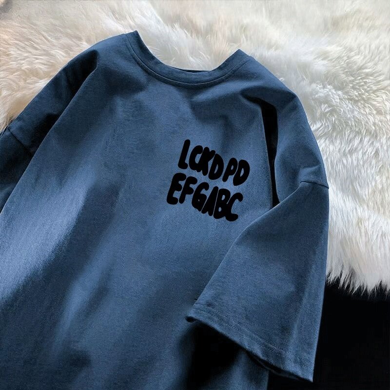 100%重磅纯棉字母男t恤短袖夏宽松美式正肩潮牌ins2026新款五分袖