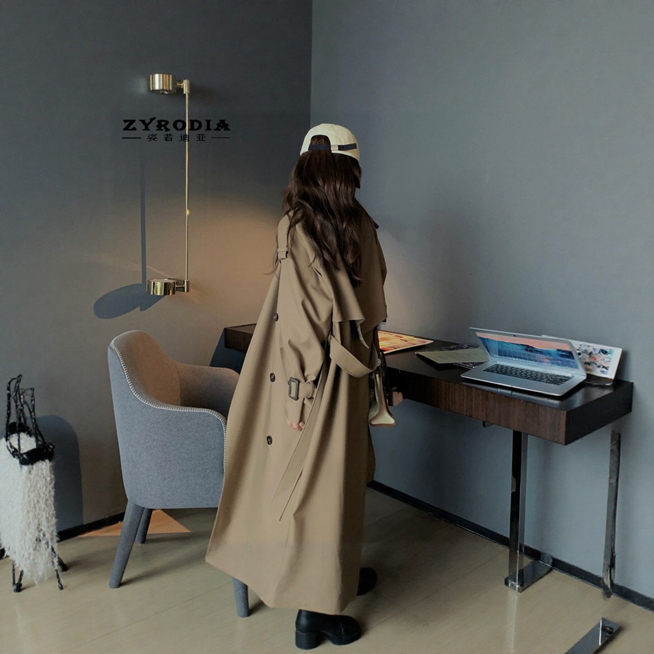 ZYRODIA春季新款英伦风高级感卡其色长版过膝chic大衣风衣外套女