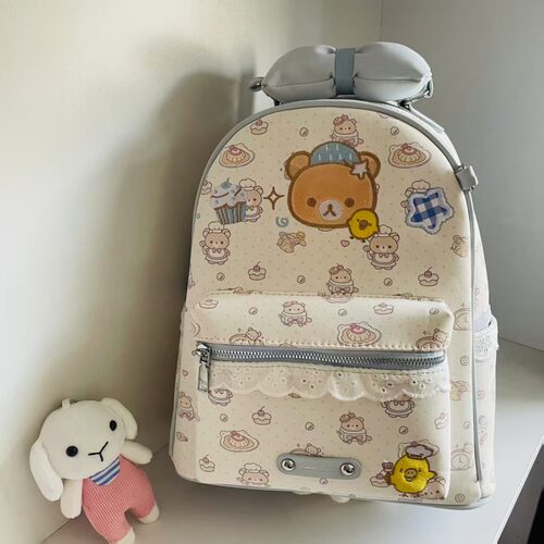 蕾丝蝴蝶结轻松熊少女双肩包背包