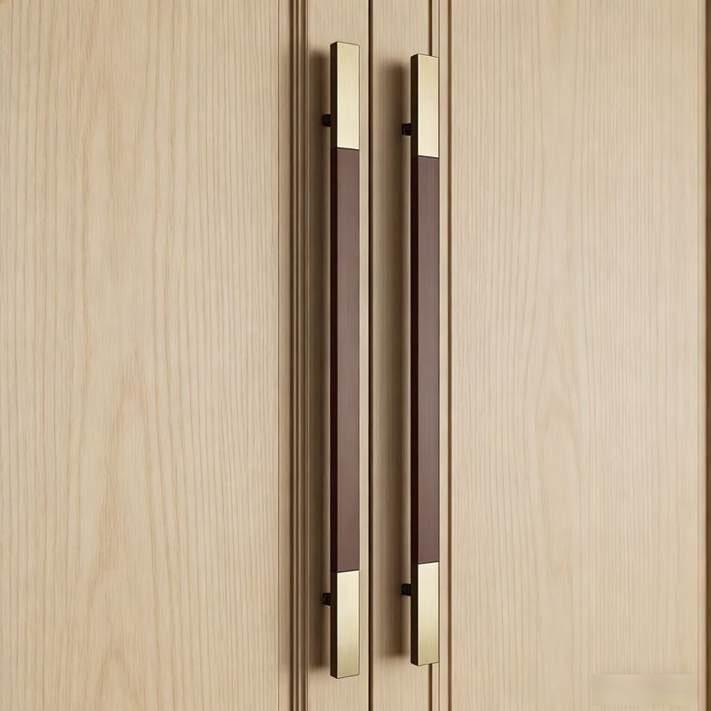 实木大门拉手中式玻璃门把手酒店会所大门拉手原木胡桃木色拉手