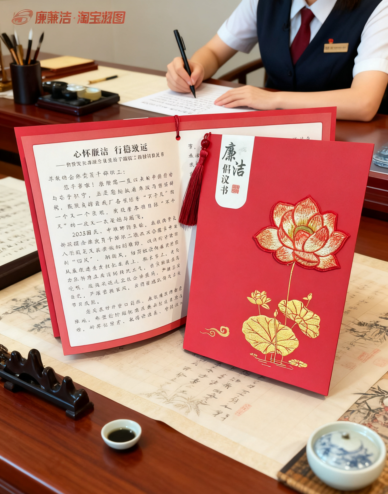 廉洁贺卡家书倡议书创意中国风廉洁帆布袋鼠标垫笔记本礼盒装寄语