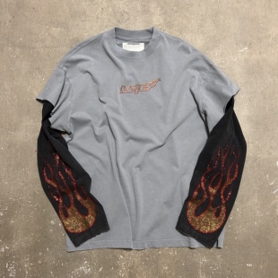 水钻火焰图形假两件长袖 RhinestoneFlame TEE 26$$ LIFEGOESON