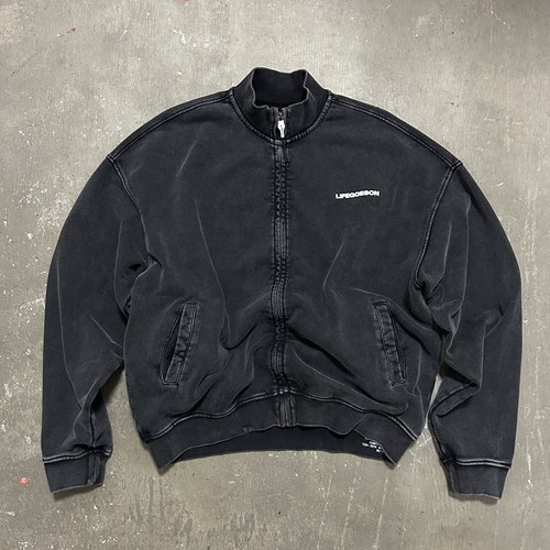 YKK拉链蜡染做旧立领卫衣夹克