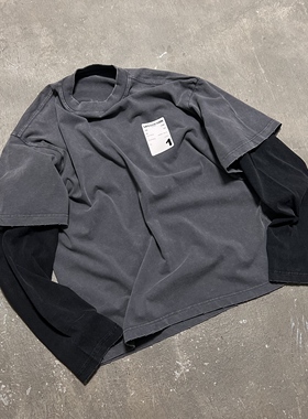 LIFEGOESON 26ss Dirty Wash Mock T-Shirt 洗水做旧假两件体恤