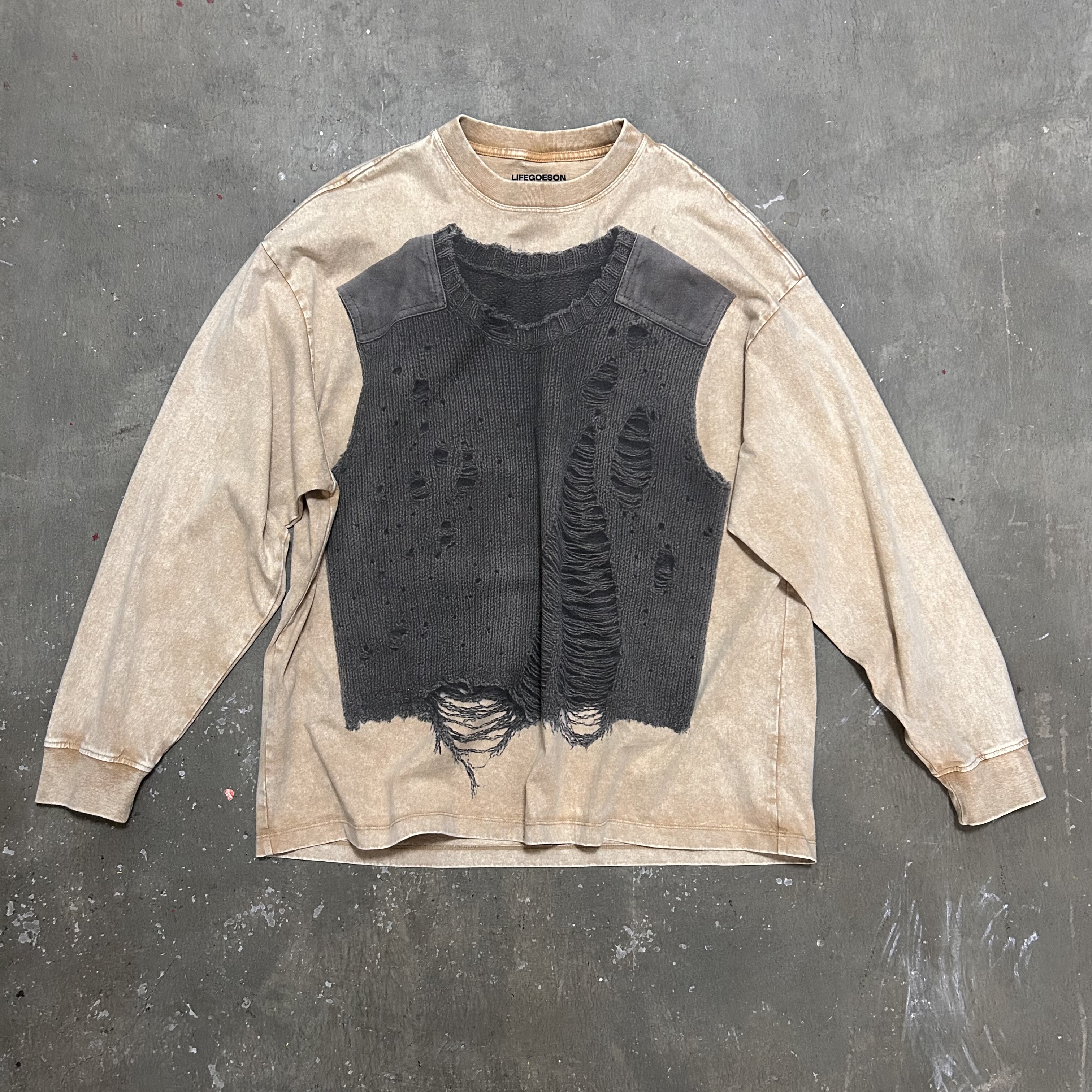 破坏毛衣数码印花长袖T体恤