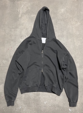 LIFEGOESON26ws Cement gray Zip-uphoodie洗水做旧连帽拉链卫衣