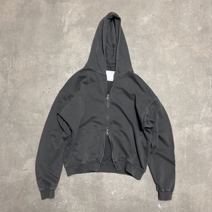 LIFEGOESON26ws Cement gray Zip-uphoodie洗水做旧连帽拉链卫衣