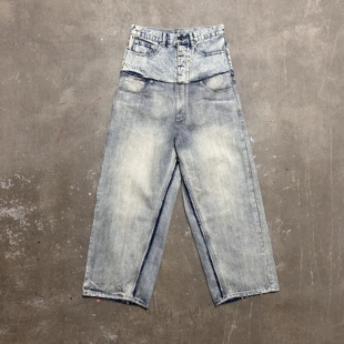 26ws 双腰假两件破坏洗水牛仔裤 Double Jeans Waist LIFEGOESON