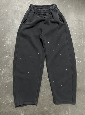 LIFEGOESON 25AW Rhinestone Joggers施华洛烫钻蜡染洗水加绒卫裤