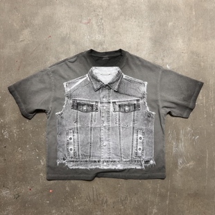 with Denim Print 实物数码 T恤 LIFEGOESON 印花洗水短袖 26$$