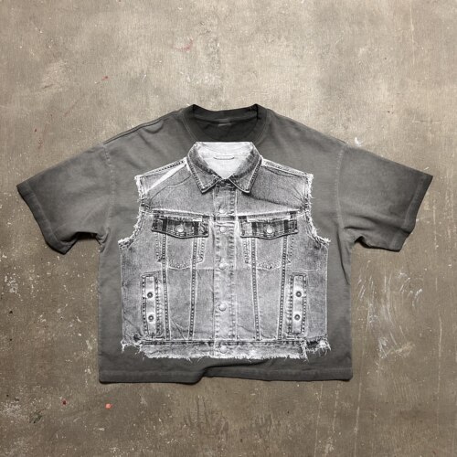 实物数码印花洗水短袖T恤