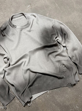 LIFEGOESON 25AW Distressed sweater 擦脏洗水破坏针织毛衣 烟灰