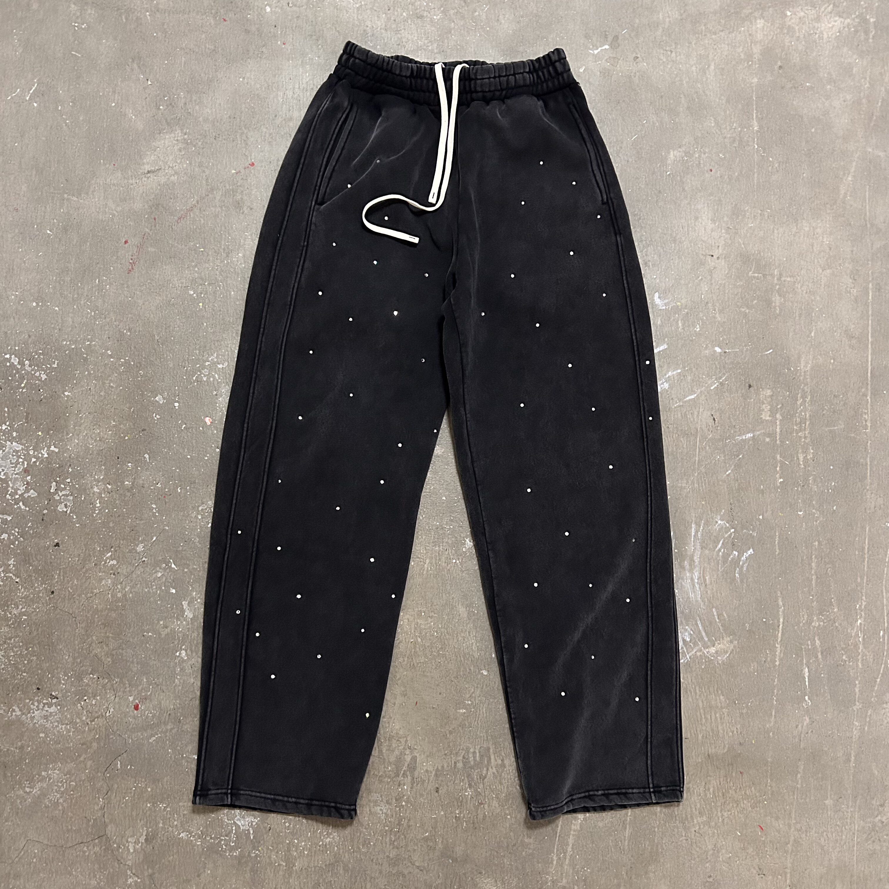 施华洛烫钻蜡染加绒卫裤白钻