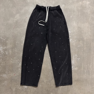 LIFEGOESON 25AW RhinestoneJoggers施华洛烫钻蜡染加绒卫裤 白钻
