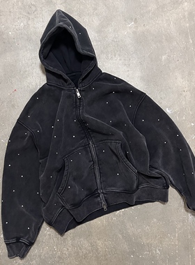 LIFEGOESON25AWRhinestoneHoodie施华洛烫钻Boxy短宽连帽卫衣白钻