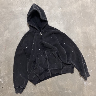 LIFEGOESON25AWRhinestoneHoodie施华洛烫钻Boxy短宽连帽卫衣白钻