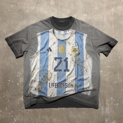 LIFEGOESON 26$$阿根廷Argentina真实球服印花渐变洗水短袖T恤TEE