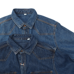 卡叽休闲合身长袖 经典 牛仔衬衫 小众复古做旧水洗工装 衬衣54 原牛