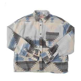 男女衬衣5513 秋冬休闲短宽版 民族风图腾日式 复古做旧水洗毛呢衬衫