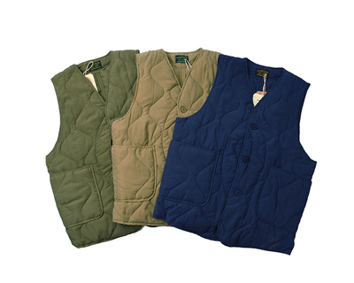 复古气息日式隙缝夹棉水洗马甲