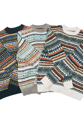 费尔岛民族风 小众复古怀旧色圆领毛衣 秋冬休闲羊毛套头衫 5103