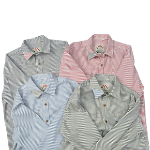 多色厚实休闲宽松长袖 补丁条纹 衬衫 复古做旧水洗工装 衬衣110 日式