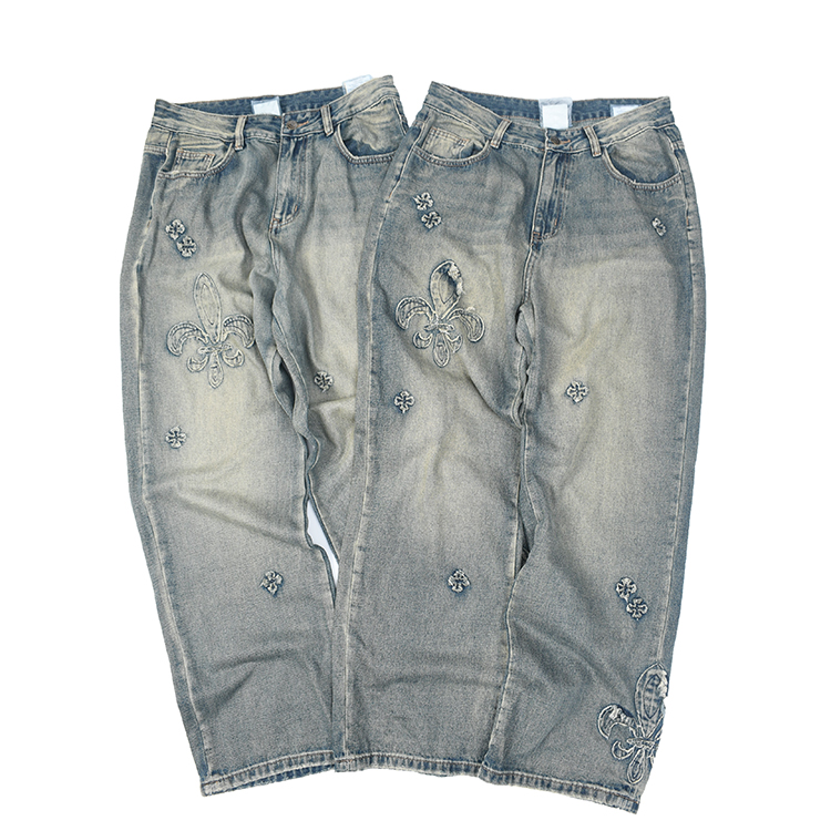 美式复古做旧水洗牛仔长裤