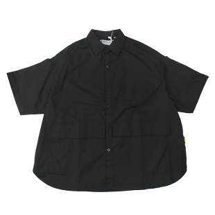 日常休闲宽松短袖 廓版 衬衫 复古舒适水洗大口袋工装 黑衬衣328 日式