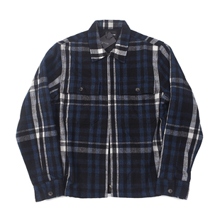 羊毛格纹 高街cleanfit休闲外套潮2038 小众复古做旧水洗翻领夹克