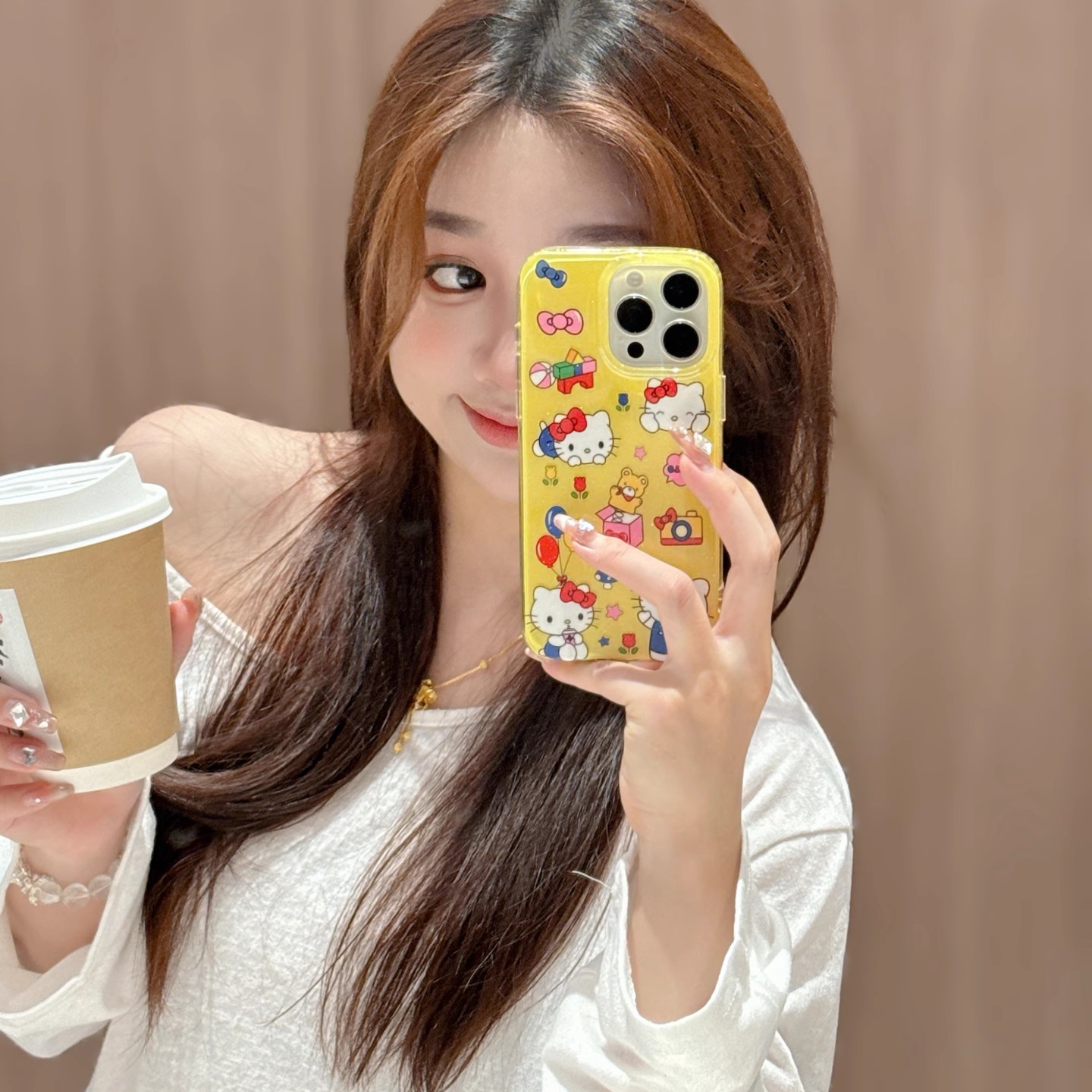 宁宁 卡通可爱气球KT猫咪闪粉软边硬底女iPhone16Pro Mobile Case