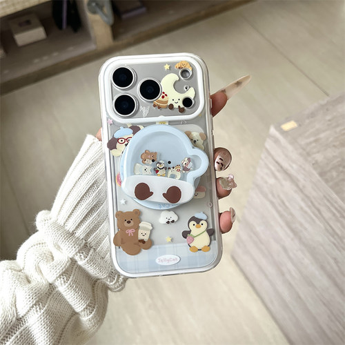 宁宁 冬日可爱动物手套摇摇乐磁吸支架女iPhone17Pro Mobile Case