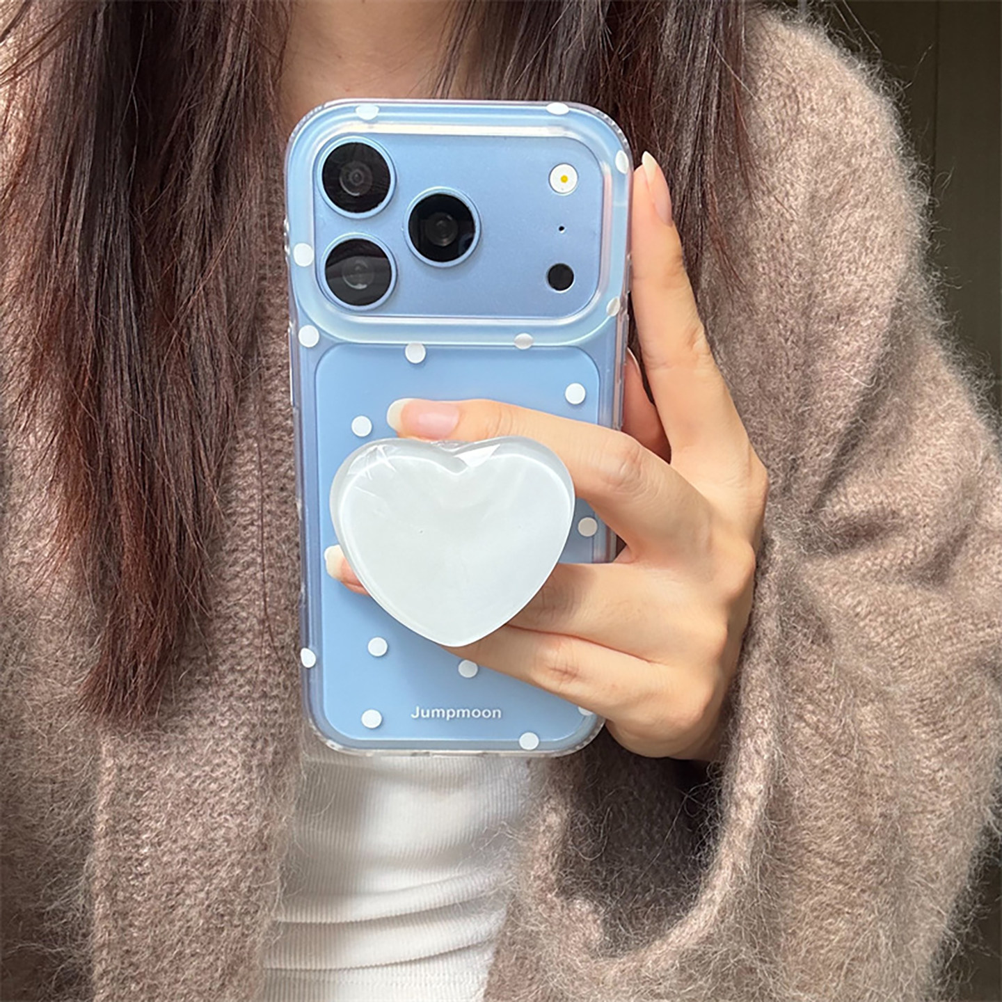 透明白色波点爱心支架18Promax苹果17适用iPhone18Pro手机壳1716promax双层磨砂15Pro手腕带15promax保护套女