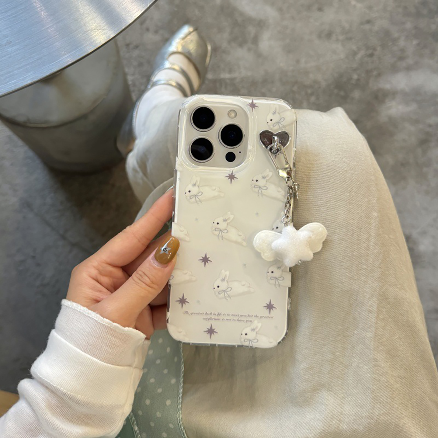 宁宁 可爱少女蝴蝶结兔子带挂件双防摔女iPhone16Pro Mobile Case