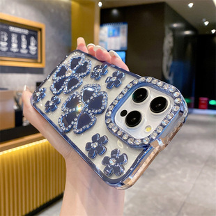 宁宁 高级感立体花朵水钻电镀透明软女款iPhone17Pro Mobile Case