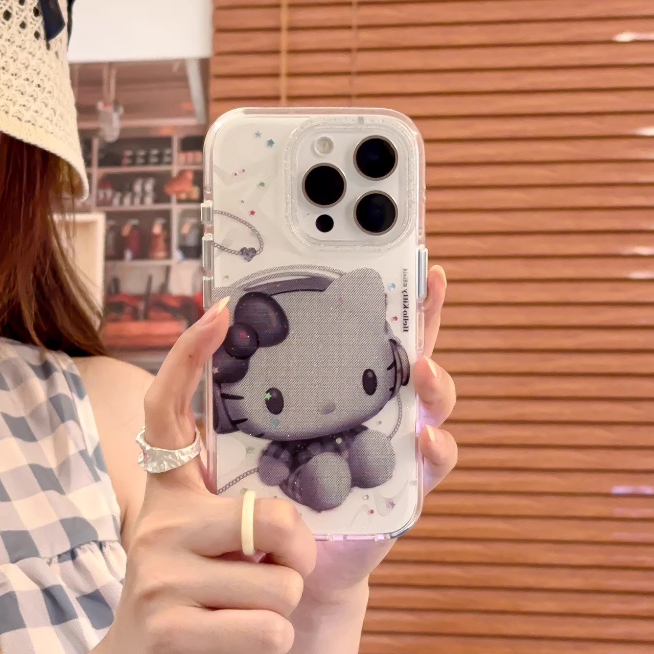 宁宁 高级感卡通灰色像素卡通KT猫创意女iPhone16Pro Mobile Case