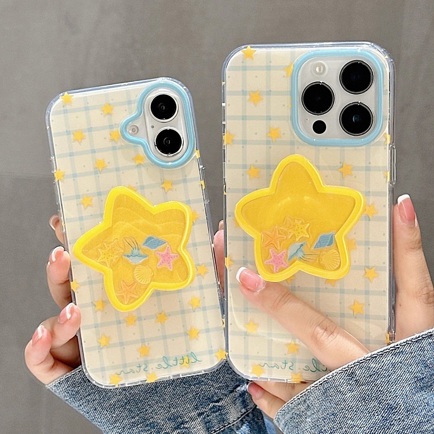 宁宁 格纹黄色星星摇摇乐支架软边硬底女iPhone16Pro Mobile Case