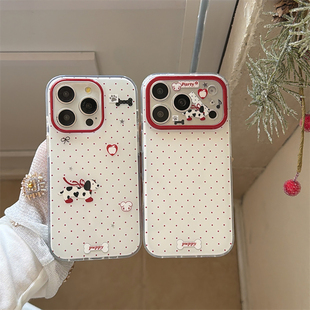 宁宁 韩风可爱卡通红波点斑点小狗双层女iPhone17Pro Mobile Case