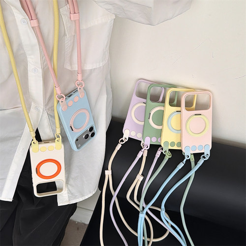 马卡龙撞色旋转支架斜挎挂绳17Promax苹果17适用iPhone17Pro手机壳16promax液态硅胶15Pro防摔15promax保护套