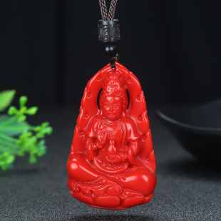 和田玉红玉观音吊坠男款 本命年新疆鸡血石观音菩萨挂件项链毛衣链