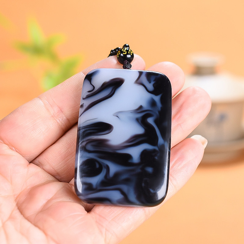 天然和田玉青花玉平安无事牌挂件吊坠男女新疆玉黑青花无事牌挂件
