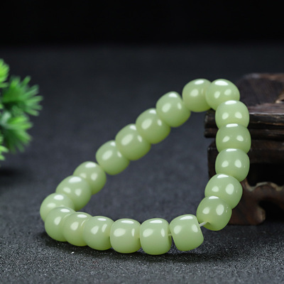 和田玉晴水老型珠手串男女款玉石珠手链油青苹果珠手链且末蓝手珠